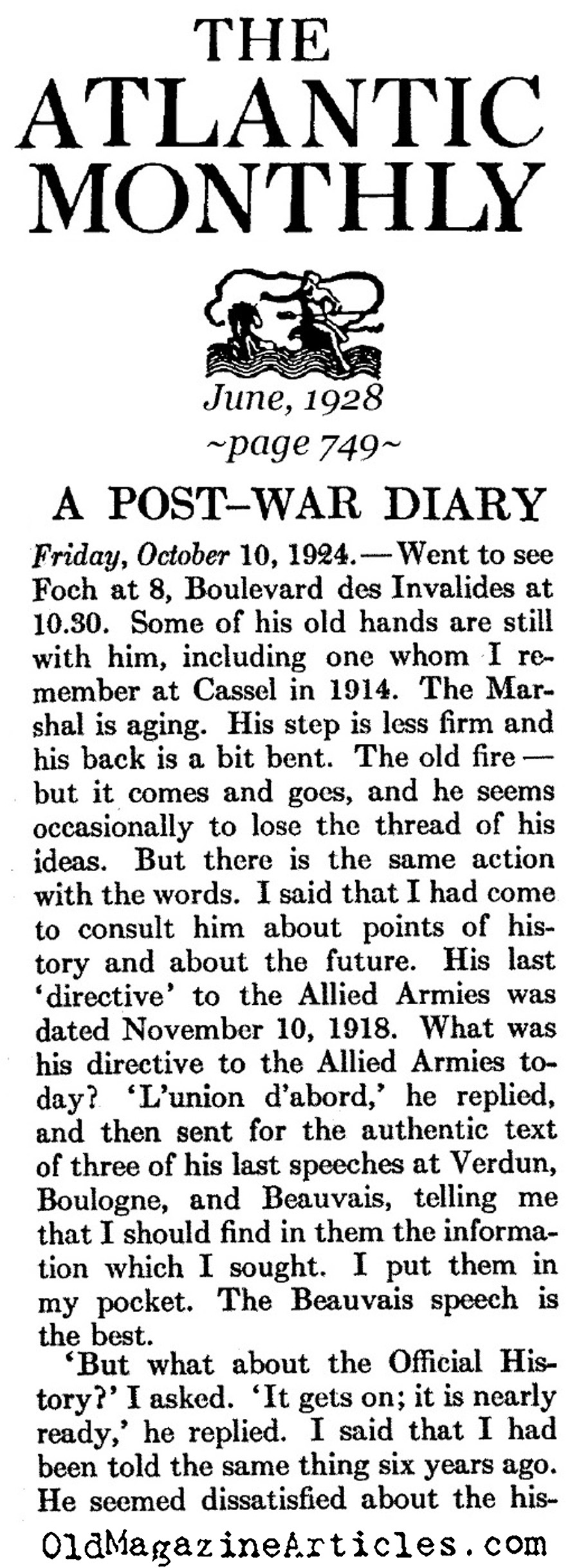 Post-War Diary (Atlantic Monthly, 1928)